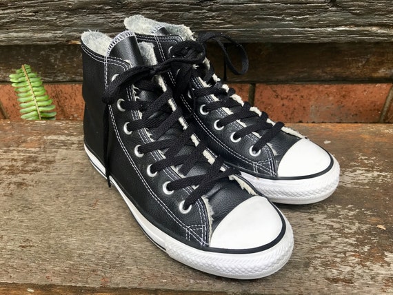 Black Leather Converse High Top All Stars Sz 6 - Etsy UK