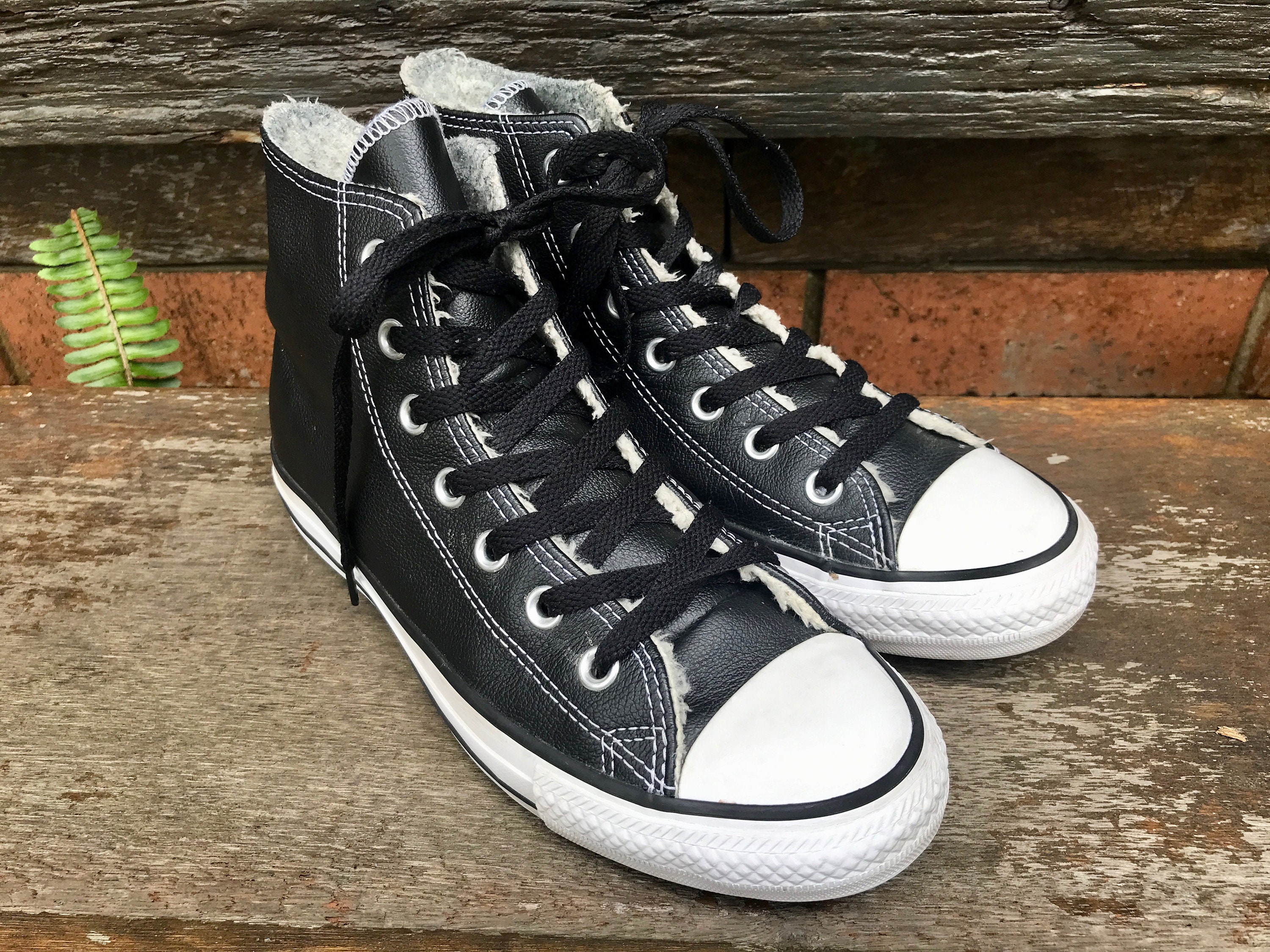 Black Leather Converse High Top All Stars Sz 6 Women's Etsy