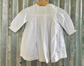 Vestido de batizado vintage feito à mão em algodão branco para bebê menina e menino
