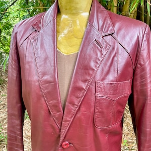Veste en cuir rouge vintage des années 1980 Sz M - OOAK