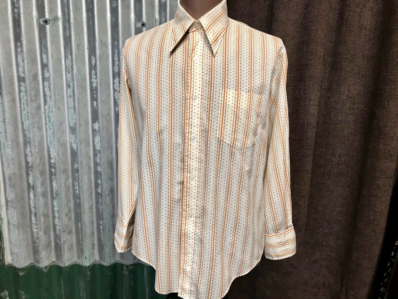OOAK Vintage Orange White Stripe Shirt LS Sz L
