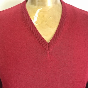 1980&#39;s Vintage Red Ascot Wool Blend Jumper V Neck Made in Italy Sz M - OOAK