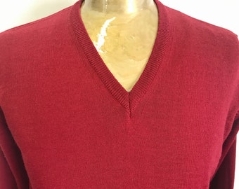 1980's Vintage Red Ascot Wool Blend Jumper V Neck Made in Italy Sz M - OOAK