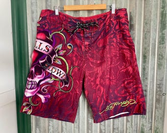 Vintage Ed Hardy Love Kills Slowly Boardies Shorts Sz 38 - OOAK