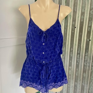 1990&#39;s Vintage Johnny Was Women&#39;s Cami Top Blue-Purple Sz S - OOAK