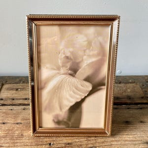 Vintage 1960's Small Gold Ornate Rectangular Metal Picture Frame Glass Tabletop Landscape Portrait - OOAK