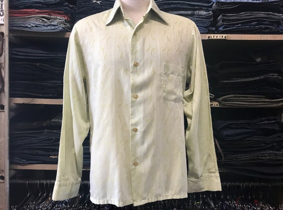 1970's Vintage Pale Green L/S Shirt Paisley Desig… - image 2