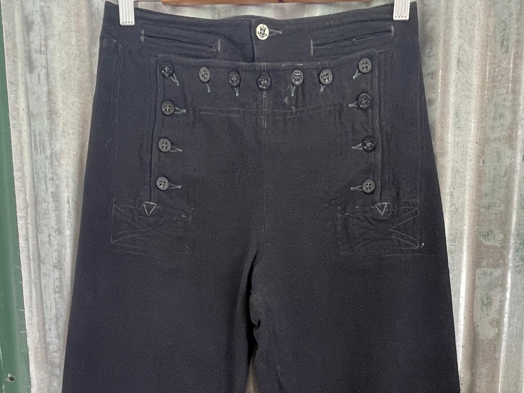 1940s Vintage WW2 Sailor Wool Trousers - High Waisted Naval Pants