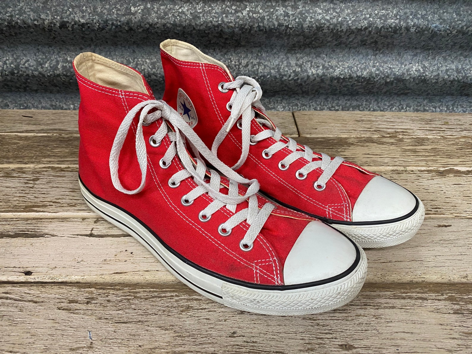 Converse High Top Chuck Taylor All Stars Red Sz 11 OOAK | Etsy