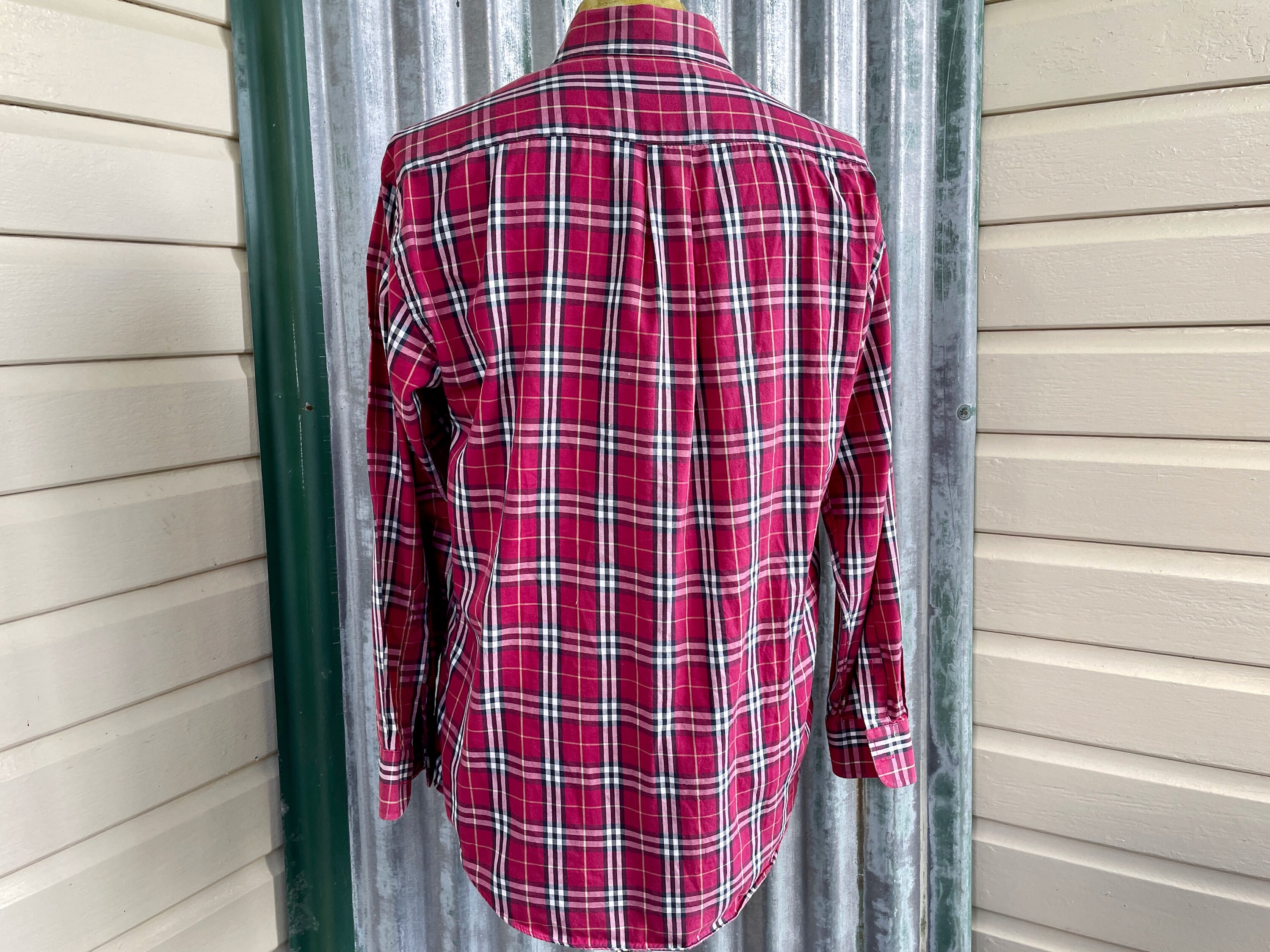 1990’s Burberrys Set Up Vtg Burberry London 90s Dress Shirt USA Made Red White