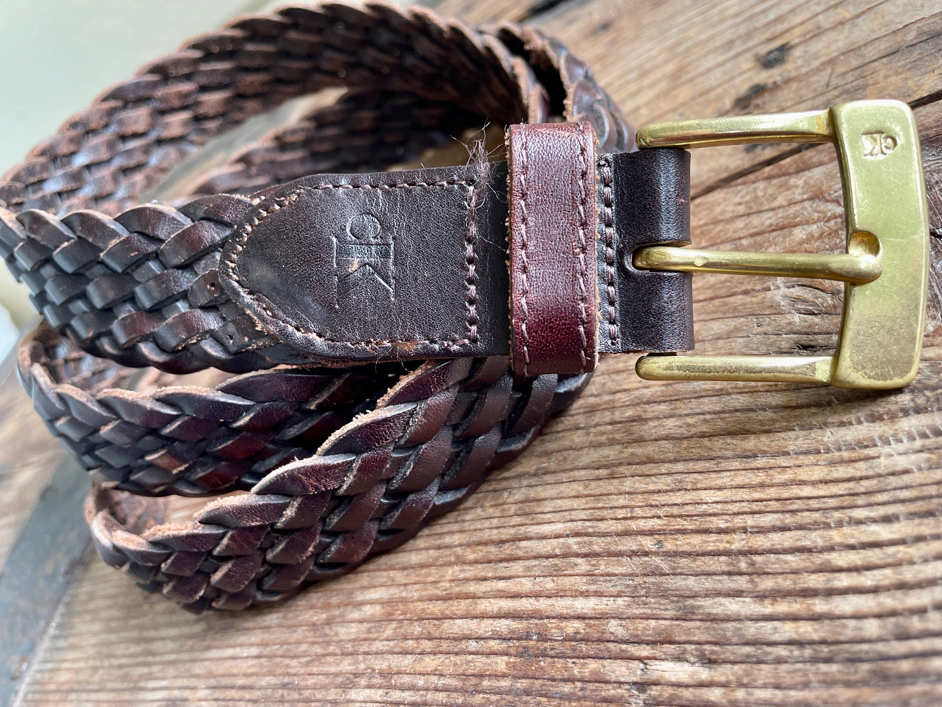Vintage Calvin Klein Braided Leather Belt – Dark Brown, Made 