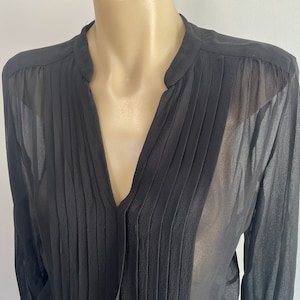 Babaton Black Silk Chiffon Mini Dress L/S V-Neck Lined Pleated Sz S - OOAK