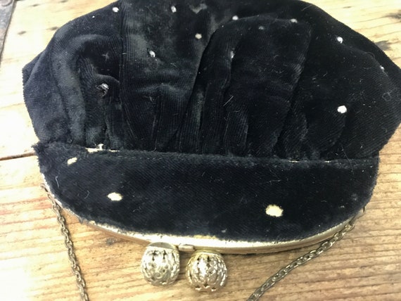 Antique Black Velvet Evening Purse Handbag 1950's… - image 1