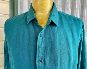 Scotch & Soda Amsterdam Turquoise Aqua Linen L/S Shirt Sz XL - OOAK