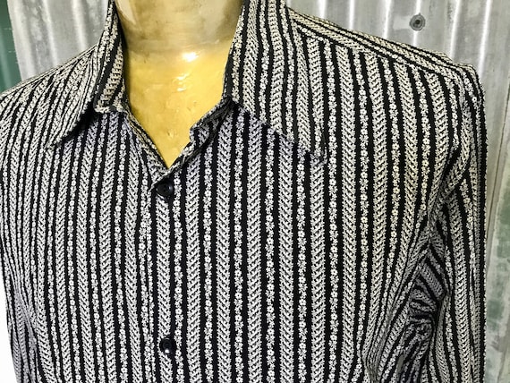 Vintage Deadstock 1970's Cotton L/S Shirt Black &… - image 1