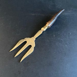 Antique Serving Fork Bone Handle Cutlery Engraved Pattern - OOAK