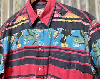 Vintage 90s Abstract Shirt - Blue Red Short Sleeve, Size M
