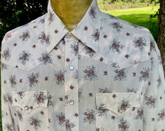 1990&#39;s Vintage Western Floral Print L/S Shirt Snaps Sz XL - OOAK