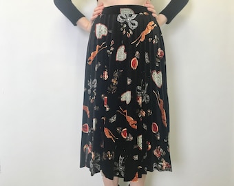 ¡REBAJAS! Falda midi plisada de terciopelo &#39;Maeve by Anthropologie&#39; para mujer, con estampado Montparnasse en negro, talla XS - OOAK
