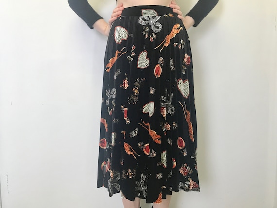 Women s maeve by Anthropologie Velvet Pleated Midi Skirt Montparnasse Print on Black Sz XS OOAK Etsy Canada