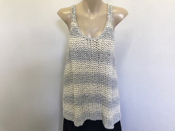 Sale Free People Knit Singlet Tank Top Grey White Sz M OOAK Etsy
