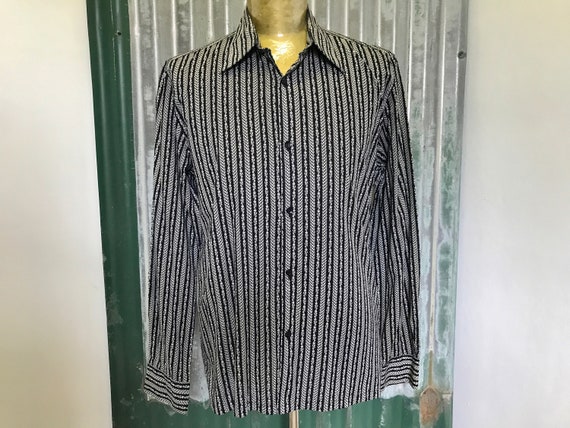 Vintage Deadstock 1970's Cotton L/S Shirt Black &… - image 2