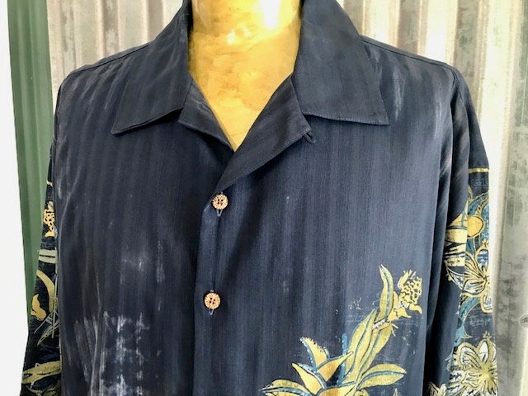 Vintage Tommy Bahama Bamboo Print Sz Large Silk Camp Hawaiian 