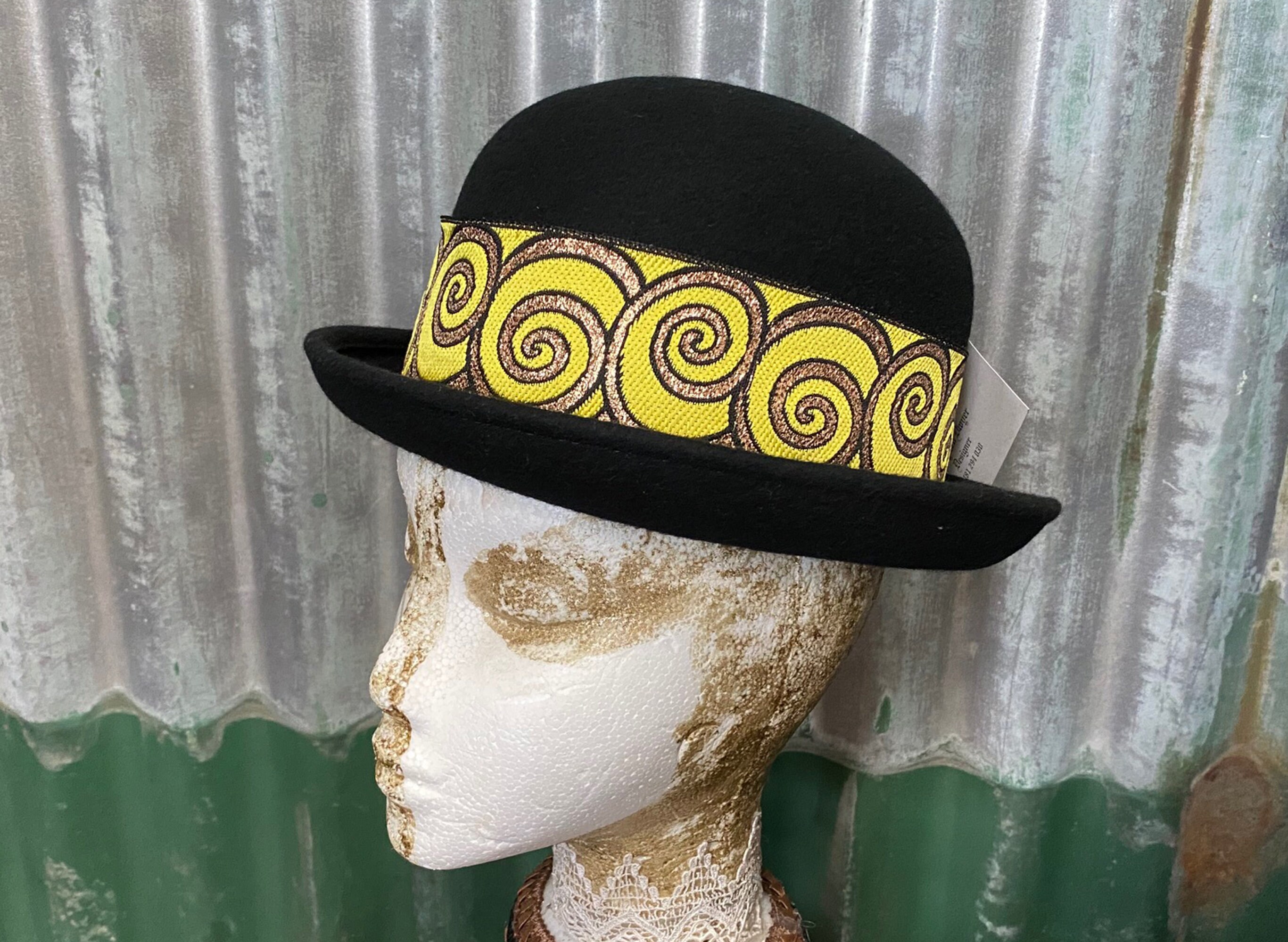 Wool Bowler Hat Yellow and Rose Gold 