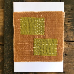Cartão de felicitações em branco com patch de linho Sashiko feito à mão