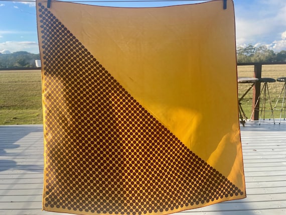Vintage Silk Scarf Orange with Brown Polka Dots - Square 67.4 x 67.4 cm - OOAK