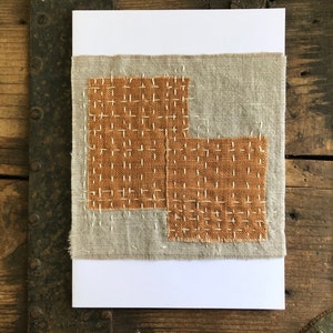 Cartão de felicitações em branco com patch de linho Sashiko feito à mão