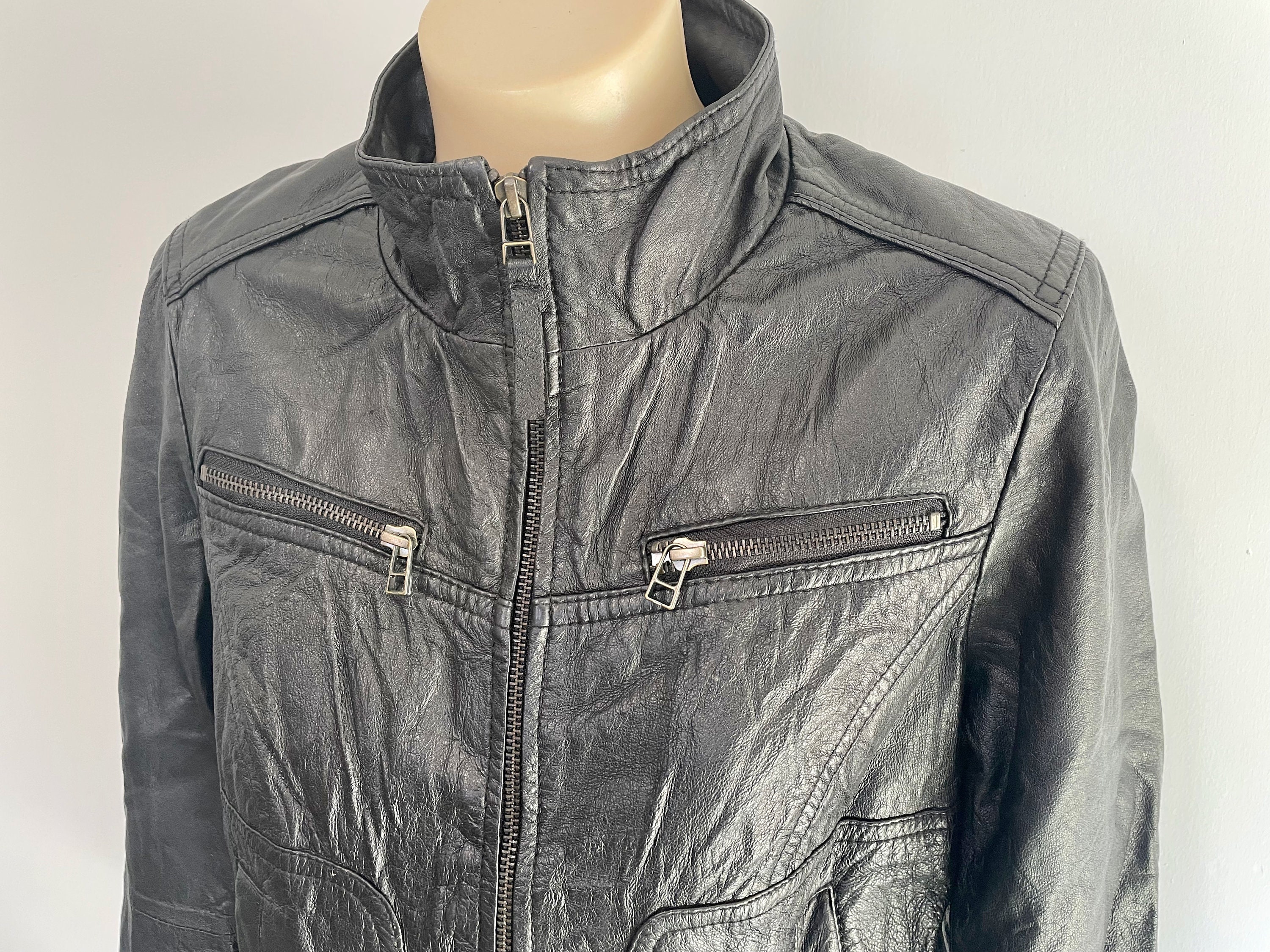 1990's Women's Vintage Black Leather Jacket Just Jeans Sz S - OOAK