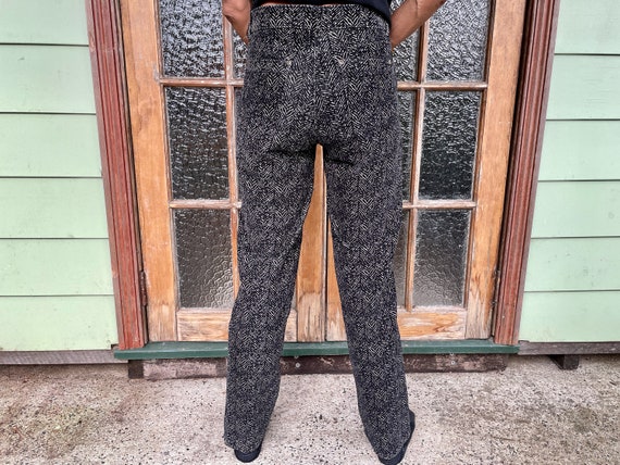 Women's Velvet Trouser Pants Black Beige Abstract… - image 3