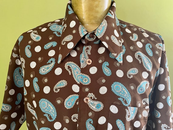 1970's Men's Paisley Brown Blue Print S/S Shirt Sz XL - OOAK - Etsy