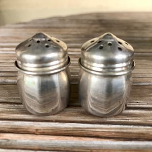Pair Vintage Silver Salt / Pepper Mini Shakers Stamped - OOAK