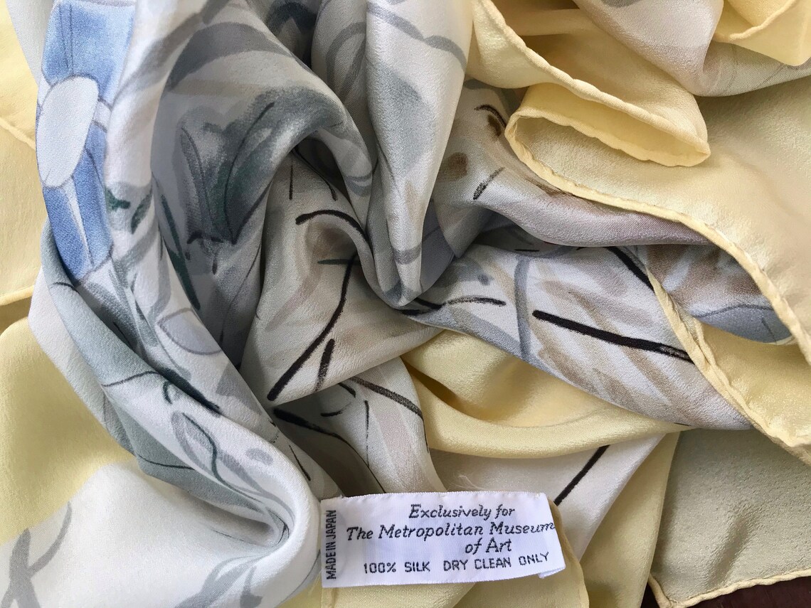 Vintage Silk Scarf Metropolitan Museum Floral Pastel Square Etsy
