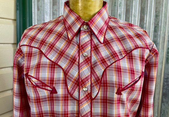 1970's Vintage Red Yellow Check Western L/S Shirt Sz L - Etsy