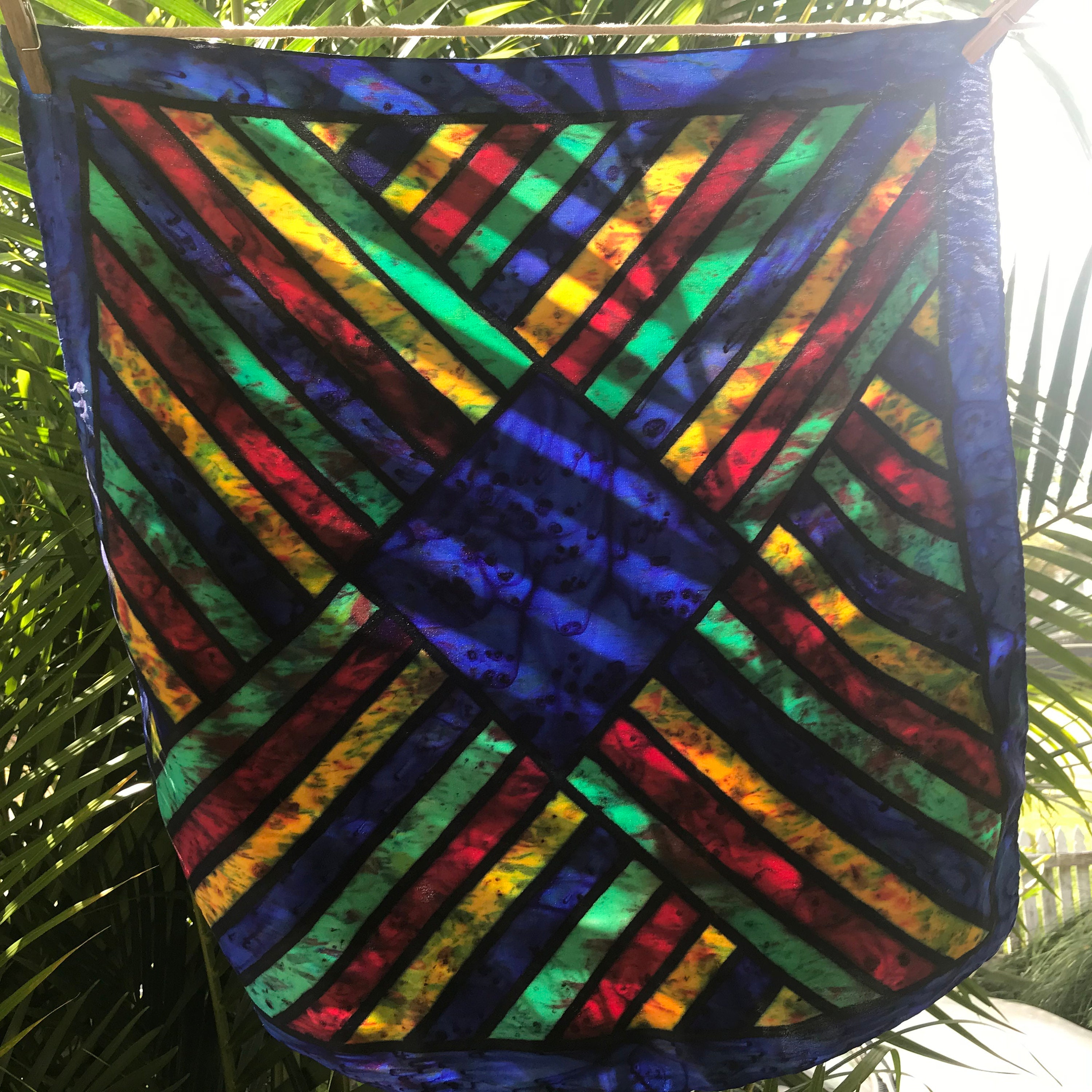 Vintage Silk Scarf Geometric Multi-coloured - Square - OOAK