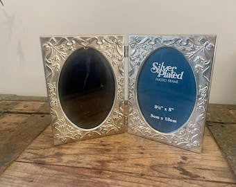 Vintage Silver Plated Double Photo Frame – Ornate Floral Pattern with Oval Inserts - OOAK