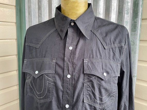 1990's Black True Religion Western Shirt Cotton S… - image 1
