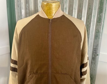 1970s Vintage Bomber Jacket – Brown & Cream Stripe, USA Made Sz L