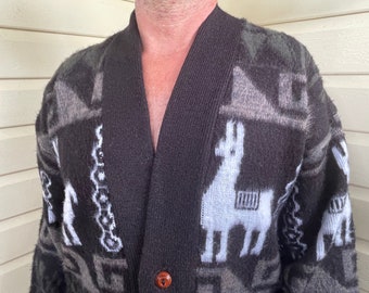 1980s Vintage Woll-Alpaka-Strickjacke, Größe M