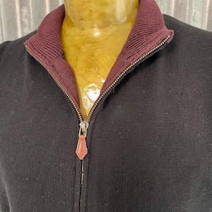 1990&#39;s Pendleton Men&#39;s Vintage  Merino Wool Knit Cardigan Vest Zip Navy Blue Burgundy Sz M - OOAK
