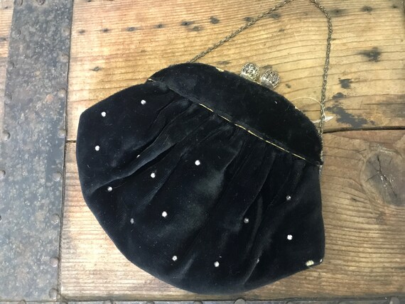 Antique Black Velvet Evening Purse Handbag 1950's… - image 3