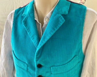 Sale!  Vintage Women's Turquoise Corduroy Vest Sz XS  - OOAK