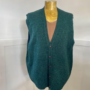 1990&#39;s Vintage Pendleton Green Wool Knit Vest Jumper Cardigan Sz L - OOAK