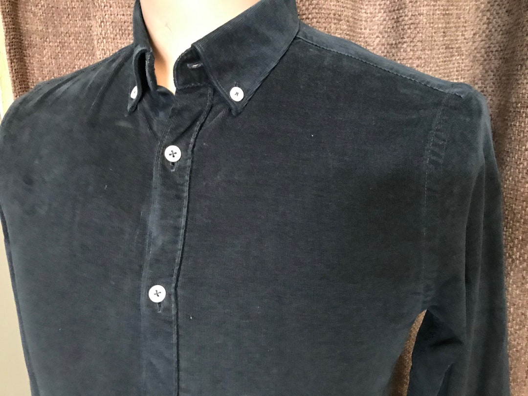 Camicia elasticizzata in velluto blu navy Zara Man Taglia Small