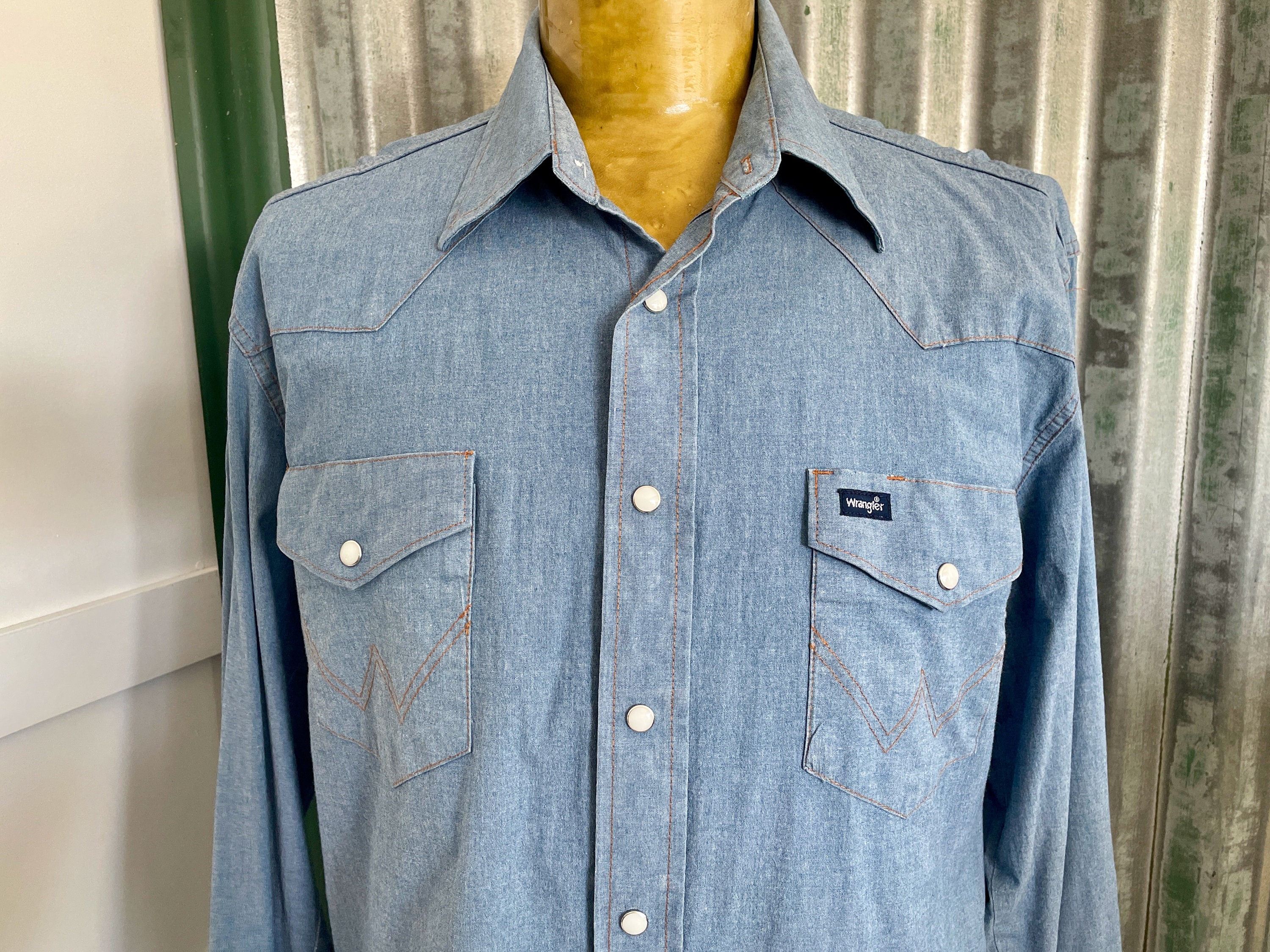 シャツ 90's vintage Wrangler western shirts L Vintage Wrangler 1990's Western L/S Shirt Denim Blue Sz L - OOAK