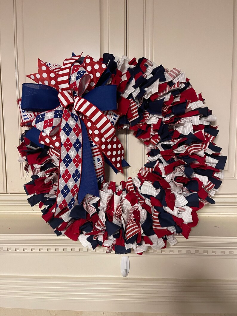 Summer Rag Wreath Patterns Patriotic Summer Handmade Rag Wreath. - Etsy