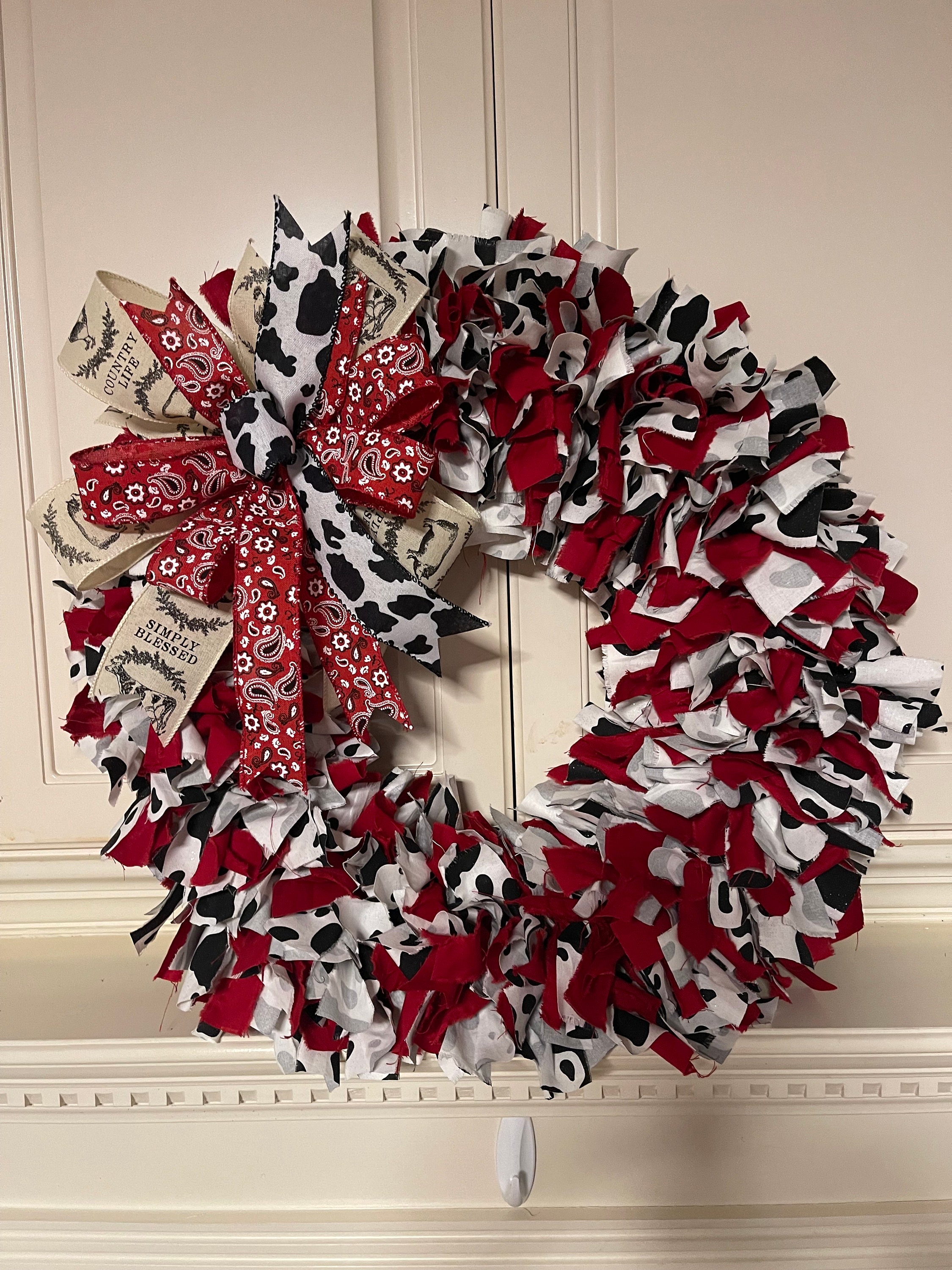 Farmhouse Shabby Chic Cow Print Rag Wreath - Etsy